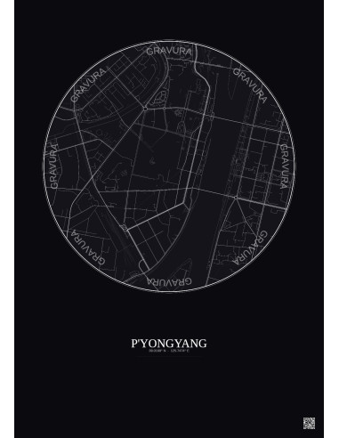 Affiche P Yongyang – Poster carte de ville 2.5km | Gravura – Fond foncé