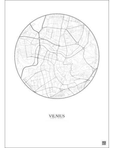 Affiche Vilnius – Poster carte de ville 2.5km | Gravura – Fond clair