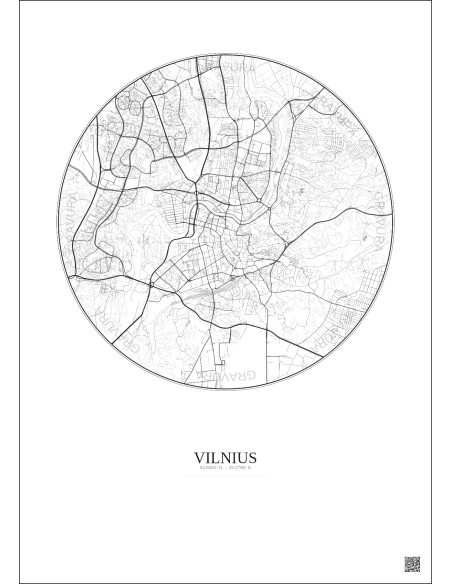 Affiche Vilnius – Poster carte de ville 6km | Gravura – Fond clair