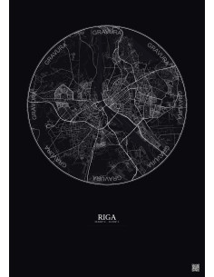 Affiche Riga – Poster carte de ville 10km | Gravura – Fond foncé