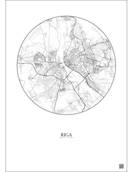 Affiche Riga – Poster carte de ville 10km | Gravura – Fond clair