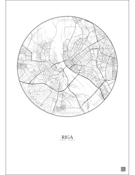 Affiche Riga – Poster carte de ville 6km | Gravura – Fond clair