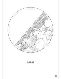 Affiche Rabat – Poster carte de ville 10km | Gravura – Fond clair