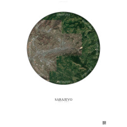 Affiche Sarajevo – Poster vue satellite 10km Couleur | Gravura – Fond clair