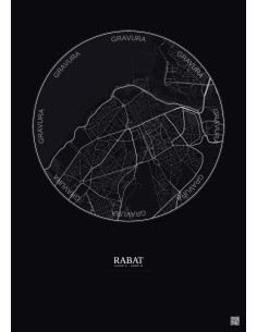 Affiche Rabat – Poster carte de ville 2.5km | Gravura – Fond foncé