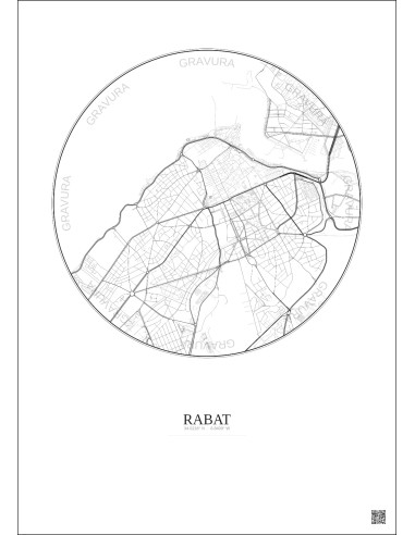 Affiche Rabat – Poster carte de ville 2.5km | Gravura – Fond clair
