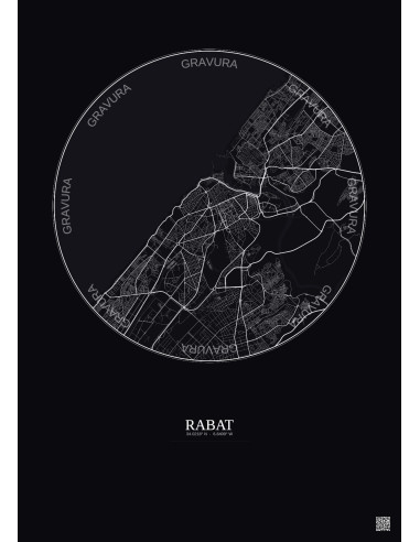 Affiche Rabat – Poster carte de ville 6km | Gravura – Fond foncé