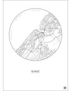 Affiche Rabat – Poster carte de ville 6km | Gravura – Fond clair