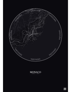 Affiche Monaco – Poster carte de ville 2.5km | Gravura – Fond foncé