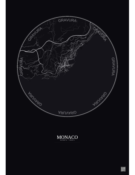 Monaco City Map Poster 5km | Gravura – Dark background