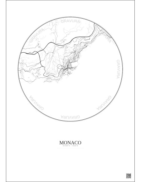 Affiche Monaco – Poster carte de ville 5km | Gravura – Fond clair
