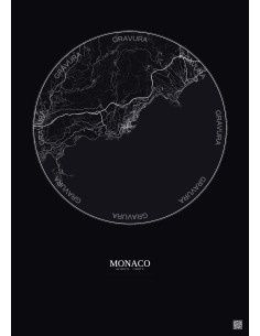 Affiche Monaco – Poster carte de ville 10km | Gravura – Fond foncé