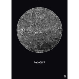 Affiche Sarajevo – Poster vue satellite 2.5km N&B | Gravura – Fond foncé