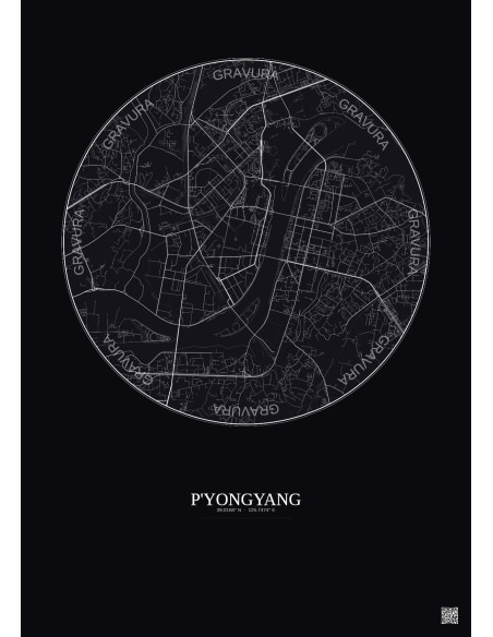 Affiche P Yongyang – Poster carte de ville 6km | Gravura – Fond foncé