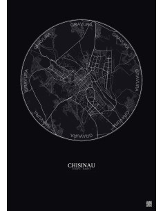Affiche Chisinau – Poster carte de ville 10km | Gravura – Fond foncé