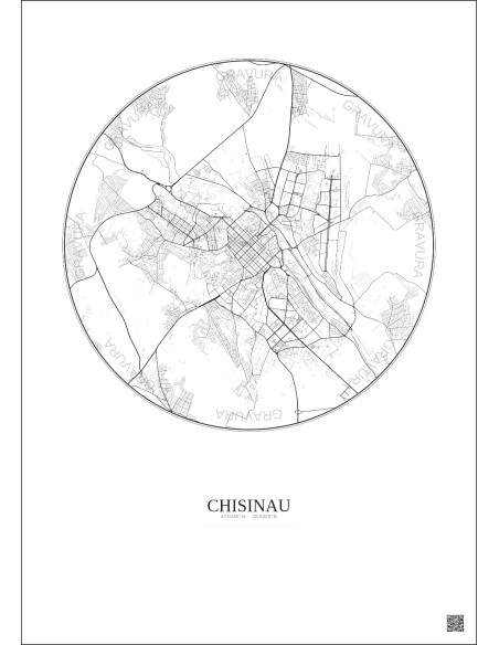 Affiche Chisinau – Poster carte de ville 10km | Gravura – Fond clair