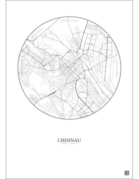 Affiche Chisinau – Poster carte de ville 6km | Gravura – Fond clair