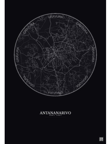 Affiche Antananarivo – Poster carte de ville 10km | Gravura – Fond foncé