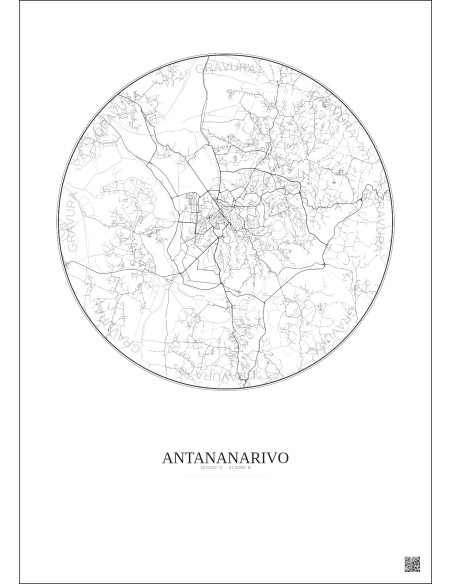 Affiche Antananarivo – Poster carte de ville 10km | Gravura – Fond clair