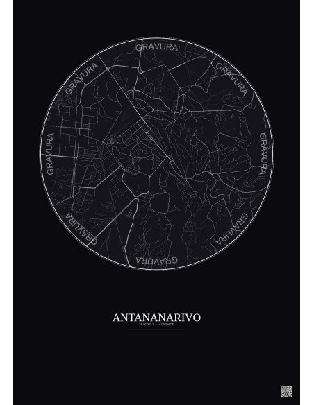 Affiche Antananarivo – Poster carte de ville 2.5km | Gravura – Fond foncé