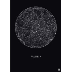 Affiche Brussels – Poster carte de ville 6km | Gravura – Fond foncé
