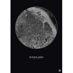 Affiche Buenos Aires – Poster vue satellite 6km N&B | Gravura – Fond foncé