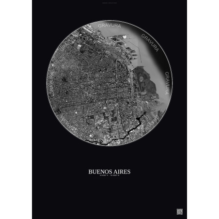 Affiche Buenos Aires – Poster vue satellite 6km N&B | Gravura – Fond foncé