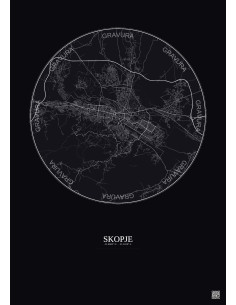 Skopje City Map Poster 10km | Gravura – Dark background