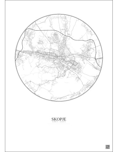 Affiche Skopje – Poster carte de ville 10km | Gravura – Fond clair