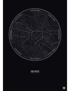 Skopje City Map Poster 2.5km | Gravura – Dark background