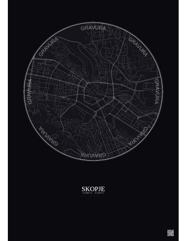 Affiche Skopje – Poster carte de ville 2.5km | Gravura – Fond foncé