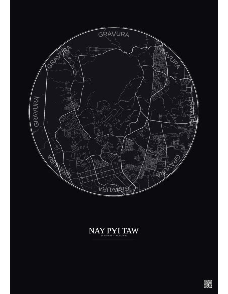 Affiche Nay Pyi Taw – Poster carte de ville 10km | Gravura – Fond foncé