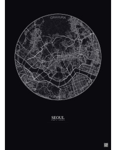 Affiche Seoul – Poster carte de ville 10km | Gravura – Fond fonc