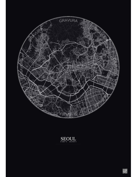 Affiche Seoul – Poster carte de ville 10km | Gravura – Fond foncé