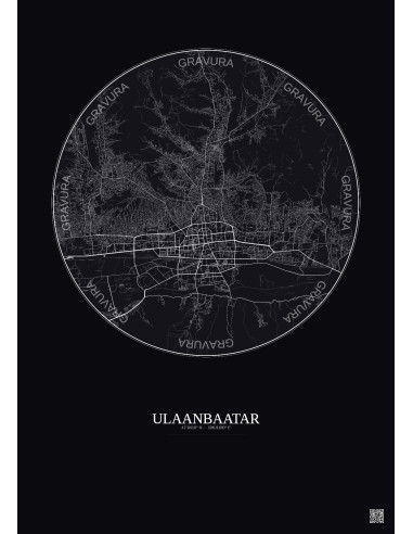 Affiche Ulaanbaatar – Poster carte de ville 10km | Gravura – Fond foncé