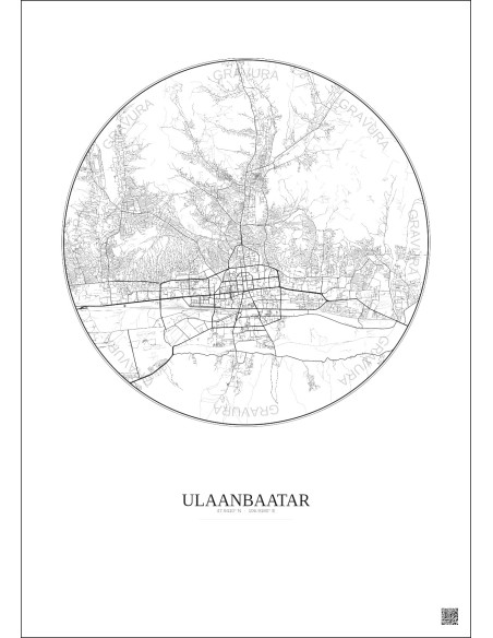 Affiche Ulaanbaatar – Poster carte de ville 10km | Gravura – Fond clair