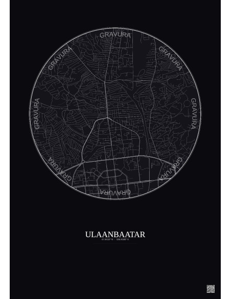 Affiche Ulaanbaatar – Poster carte de ville 2.5km | Gravura – Fond foncé