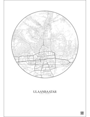 Ulaanbaatar City Map Poster 6km | Gravura – Light background