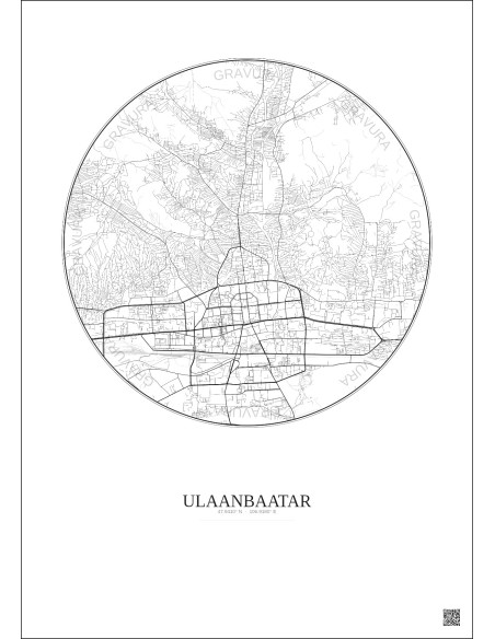 Ulaanbaatar City Map Poster 6km | Gravura – Light background