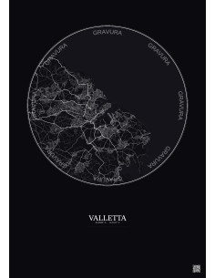 Valletta City Map Poster 10km | Gravura – Dark background