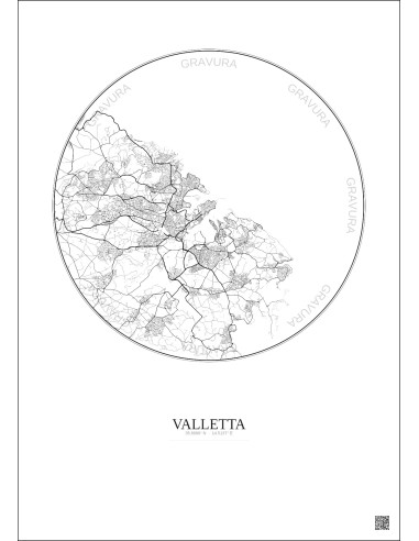 Affiche Valletta – Poster carte de ville 10km | Gravura – Fond clair