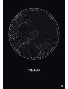 Valletta City Map Poster 2.5km | Gravura – Dark background