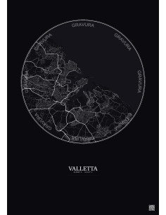 Valletta City Map Poster 6km | Gravura – Dark background