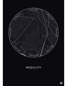 Affiche Mexico City – Poster carte de ville 2.5km | Gravura – Fond foncé