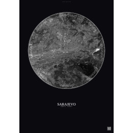 Affiche Sarajevo – Poster vue satellite 6km N&B | Gravura – Fond foncé