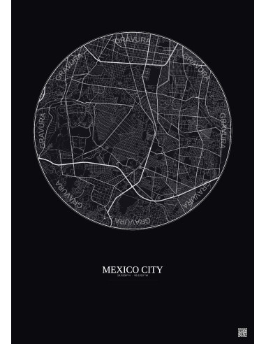 Mexico City City Map Poster 6km | Gravura – Dark background