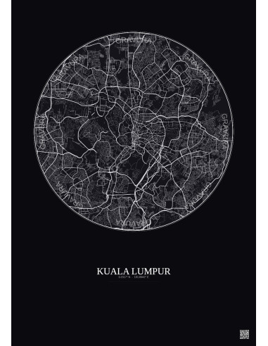 Affiche Kuala Lumpur – Poster carte de ville 10km | Gravura – Fond foncé