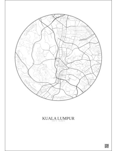 Affiche Kuala Lumpur – Poster carte de ville 2.5km | Gravura – Fond clair