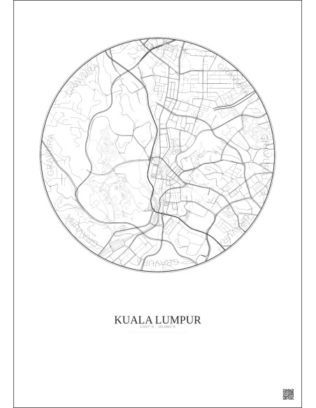 Affiche Kuala Lumpur – Poster carte de ville 2.5km | Gravura – Fond clair