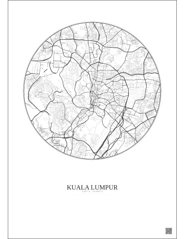 Affiche Kuala Lumpur – Poster carte de ville 6km | Gravura – Fond clair